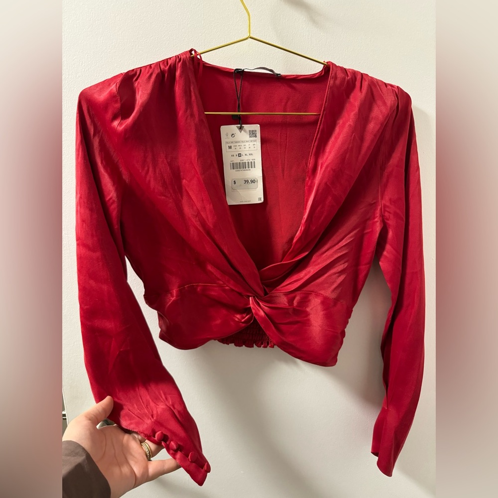 Satin Holiday Cropped Blouse - NWT